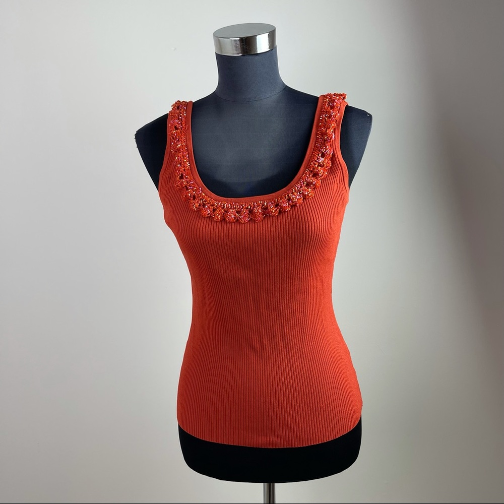 Caché Orange Beaded Tank Top